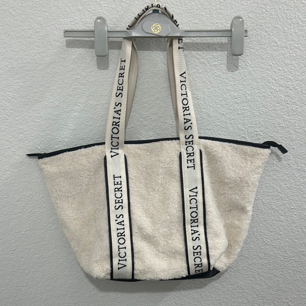 Victoria's Secret Cream and Black Tote Bag with Striped Straps